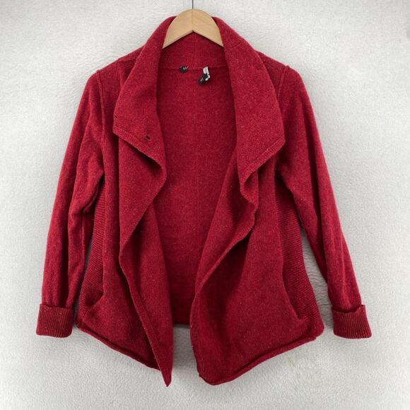 EILEEN FISHER Sweater S Merino Wool Cardigan Assymetric Button Mock Neck Red - Picture 1 of 14